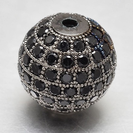 Perles rondes en laiton avec zircone cubique de micro pave ZIRC-L017-10mm-06B-1