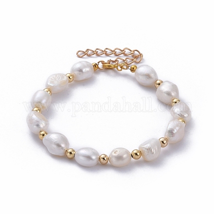 Pulseras de perlas keshi con perlas barrocas naturales BJEW-JB05264-1
