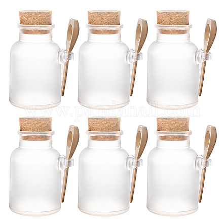Benecreat 6 paquete 100 ml de plástico mate sal de baño botella tarro vacío cocina contenedores de almacenamiento frascos con corcho y cuchara DIY-BC0002-21-1