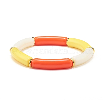 Curved Tube Opaque Acrylic Beads Stretch Bracelet for Teen Girl Women BJEW-JB06940-01-1