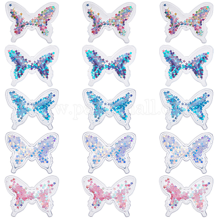 GORGECRAFT 40PCS 5 Colors PVC Butterfly Ornament Butterfly Wings Fabric Embossed Glitter Applique with Star Sequins Plastic DIY Sewing Craft Decoration for Christmas Suitcases Jeans Shoes FIND-GF0005-41-1