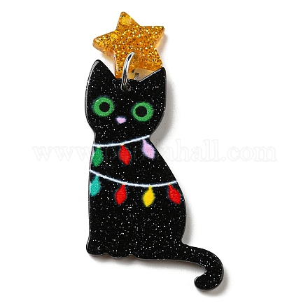 クリスマスをテーマにしたアクリルパーツ  鉄パーツ  猫の形  51x26x2mm  穴：1.2mm SACR-P023-B02-1