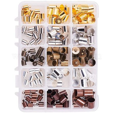 PandaHall 1 Box Brass Cord Ends Mixed Color Cord Terminators Metal Cord Ends for Jewelry Making 14x10.8x3cm KK-PH0035-25-1