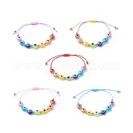 Плетеные браслеты из бисера из смолы и латуни для девочек и женщин BJEW-JB08744-1