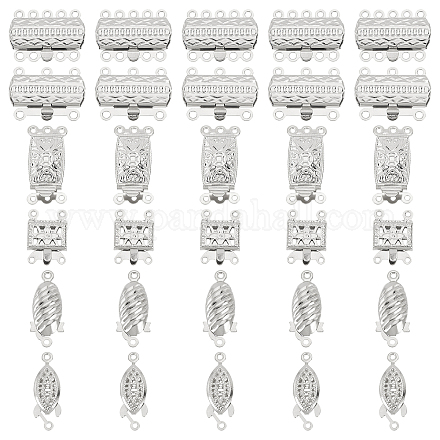 DICOSMETIC 60 Sets 6 Styles Necklace Layering Clasps Stainless Steel Oval/Horse Eye/Rectangle with Flower Bracelet Layer Clasps Multi-Strand Box End Clasp for Jewelry Making DIY Craft STAS-DC0009-62-1
