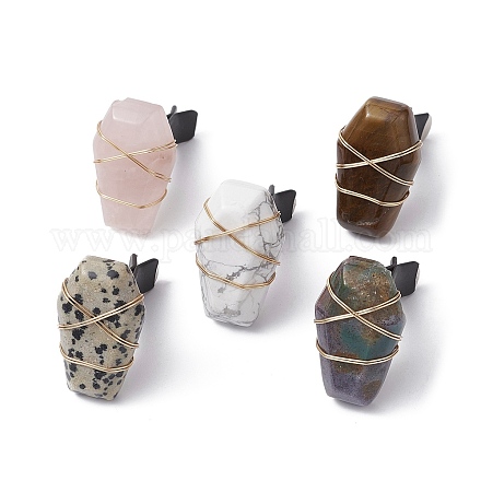 Wire Wrapped Hexagon Natural Gemstone Car Air Vent Clips JEWB-BR00135-1