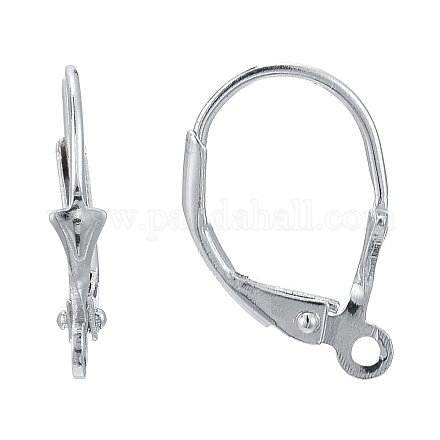 Rhodium Plated 925 Sterling Silver Leverback Hoop Earrings STER-L054-47P-1