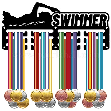 CREATCABIN Swimming Medal Holder Display Swimmer Medal Hangers Rack Sports Metal Hanging Awards Iron Small Mount Decor Awards for Men Women Wall Home Badge Race Medalist Gift Black 11.4 x 5 Inch ODIS-WH0055-102-1