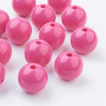Deep Pink Chunky Round Bubblegum Acrylic Solid Beads X-PAB709Y-2-1