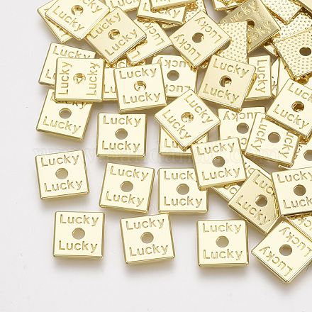 合金ビーズ  幸運という言葉の正方形  ライトゴールド  8x8x1mm  穴：1.6mm PALLOY-S125-033-1