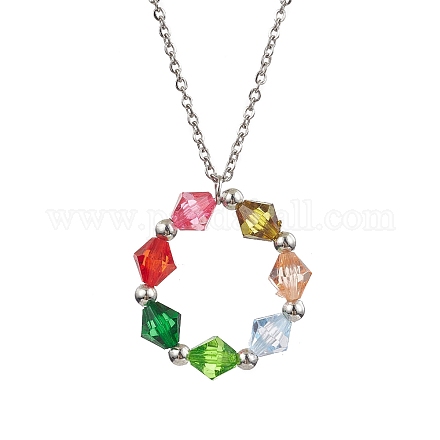 Разноцветные ожерелья с подвесками в виде колец из акрилового бисера NJEW-JN04596-02-1