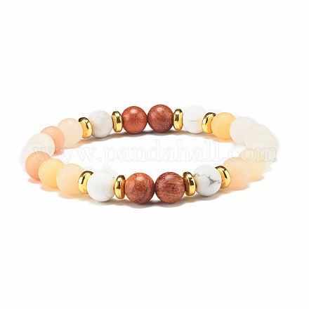Bracelet extensible perles rondes en aventurine naturelle et bois BJEW-JB07805-1