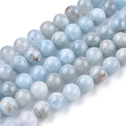 Chapelets de perles en aigue-marine naturelle G-F641-02-6mm-01A-1