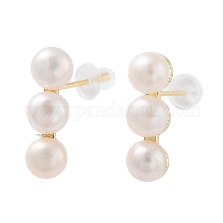 Orecchini a bottone rotondi di perle naturali con componenti in ottone e 925 spilla in argento sterling EJEW-P256-84G-1