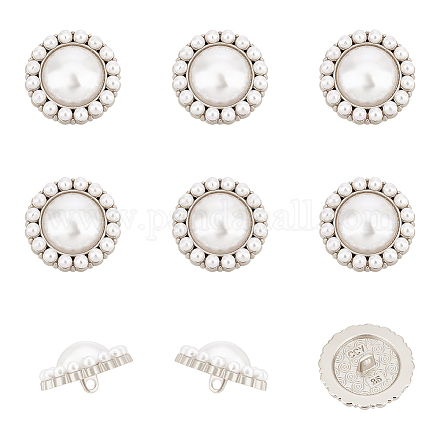 NBEADS 12 Pcs 25mm Metal Flower Shape Pearl Buttons FIND-NB0003-71P-1