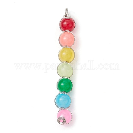 Pendentifs en perles rondes en verre imitation jade coloré PALLOY-JF02449-02-1