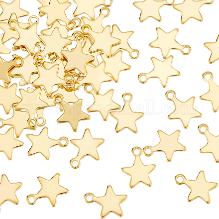 Unicraftale 50pcs ciondoli a forma di stella d'oro 304 ciondoli in acciaio inossidabile 1.2mm ciondolo piccolo foro materiale metallico fascino per braccialetto fai da te collana creazione di gioielli 10x8x1mm STAS-UN0001-54G-1