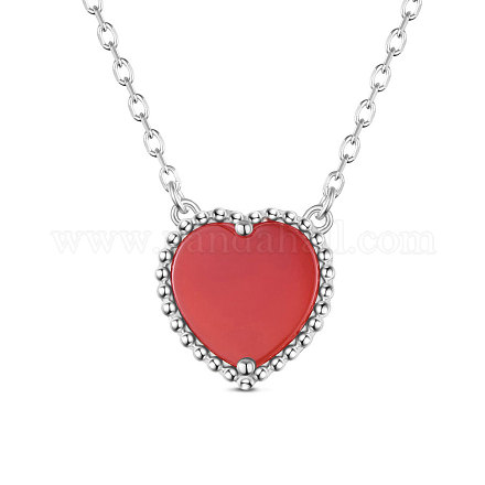 SHEGRACE 925 Sterling Silver Necklace with Red Heart Agate Pendant JN678A-1