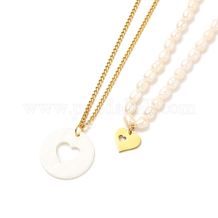 Conjunto de collares con colgante de corazón para niña mujer NJEW-JN03682-1