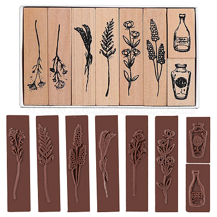 Gorgecraft 8 pièces vintage en bois tampons en caoutchouc timbres floraux bricolage scrapbooking fabrication de cartes décoration DIY-GF0001-30-1