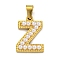 Ion Plating(IP) 304 Stainless Steel Pendants, with ABS Imitation Pearl, Letter Z, 17x12x3mm, Hole: 6x3mm
