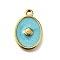 304 Stainless Steel Pendants, with Enamel, Oval with Shell Shapes, Golden, Pale Turquoise, 20x14x3mm, Hole: 1.6mm