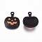 Alloy Enamel Pendants, Baking Painted, for Halloween, Pumpkin Jack-O'-Lantern, Black, 18x15.5x5mm, Hole: 1.5mm