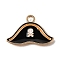 Alloy with Enamel Pendants, Nautical Charms, Light Gold, Black, Pirate Tricorn Hat, 13x20x1.5mm, Hole: 1.8mm