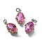 Brass Charms, Oval, with Glass & Loop, Long-Lasting, Lead Free & Cadmium Free, Platinum, Faceted, Orchid, 13.5x8.5x4.5mm, Hole: 2mm