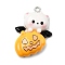 Halloween Opaque Resin Pendants, with Platinum Iron Loop, Yellow, Pumpkin, 31.5x22.5x7mm, Hole: 2mm