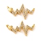 Brass Micro Pave Clear Cubic Zirconia Connector Charms, Heartbeat Links, Real 18K Gold Plated, 11.1x18.3x1.6mm, Hole: 0.8mm