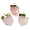 Natural Rose Quartz Pointed Pendants, Faceted Bullet Charms with Rack Plating Golden Plated Brass Findings, 24.5~25x16~16.5x7~7.5mm, Hole: 2.3mm