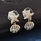 Shell Shape Brass Clear Cubic Zirconia Stud Earrings, with Moonstone, Ocean Series, Golden, 20x11mm
