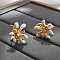 Brass Micro Pave Clear Cubic Zirconia Stud Earrings, Flower, Golden & Silver, 25x21.5mm
