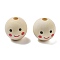 Printed Schima Wood European Beads, Round with Smiling Face Pattern, PapayaWhip, 28.5x27.5mm, Hole: 6.5mm