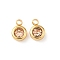 304 Stainless Steel Charms, with Rhinestone, Flat Round, Polishing, Real 18K Gold Plated, Light Salmon, 9x6.5x3.5mm, Hole: 2mm