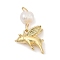 Natural Cultured Freshwater Pearl & Brass Pendants, Pig Charms, Rack Plating, Cadmium Free & Lead Free, Long-Lasting Plated, Real 18K Gold Plated, 24x14x6.5mm, Hole: 2mm