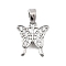 Brass Micro Pave Cubic Zirconia Charms, Platinum, Butterfly, 13.5x12x2mm, Hole: 5x2.5mm