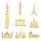 Nickel Decoration Stickers, Metal Resin Filler, Epoxy Resin & UV Resin Craft Filling Material, Building, 40x40mm, 9 styles, 1pc/style, 9pcs/set