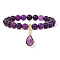 Natural Amethyst Beaded Stretch Bracelets, with Teardrop Charm, 7-1/2 inch(19cm)