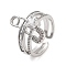 Rack Plating Brass Micro Pave Cubic Zirconia Paper Clip Open Cuff Rings for Women, Long-Lasting Plated, Cadmium Free & Lead Free, Platinum, Adjustable