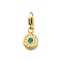 304 Stainless Steel Pendants Decoration, with Rhinestone & Lobster Claw Clasps, Ion Plating(IP), Flat Round, Real 14K Gold Plated, Indicolite, 12.5x9x2.5mm