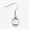 Stainless Steel Dangle Earrings, Cabochon Settings, Flat Round, Stainless Steel Color, Tray: 10mm, Pendant: 15x11.5x2mm, 35.5mm, 21 Gauge, Pin: 0.7mm
