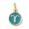 Real 18K Gold Plated Brass Enamel Charms, with Jump Ring, Long-Lasting Plated, Lead Free & Cadmium Free, Flat Round with Aries Charms, Dark Cyan, 10x8x1mm, Hole: 4mm