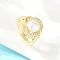 Brass Micro Pave Cubic Zirconia Finger Rings for Women, Round, with ABS Plastic Imitation Pearl, Real 18K Gold Plated, 15.5mm, US Size 5 3/4(16.3mm)
