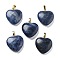 Natural Sodalite Pendants, with Brass Findings, Heart, 22~23x20x5mm, Hole: 6.5x3.5mm