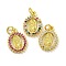 Virgin Mary Theme Rack Plating Brass Micro Pave Cubic Zirconia Pendants, Long-Lasting Plated, Real 18K Gold Plated, Lead Free & Cadmium Free, Oval with Virgin Mary, Mixed Color, 16x11.5x2mm, Hole: 3mm