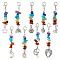 Chakra Gemstone Chip Pendant Decorations, with Zinc Alloy Lobster Claw Clasps and Tibetan Style Alloy Charms, Mixed Shapes, 63~82mm, 9pcs/set