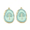 Printed 304 Stainless Steel Pendants, Oval with Tree, Real 18K Gold Plated, PVD Vacuum Plating, Medium Turquoise, 33.5x22x2.5mm, Hole: 2mm