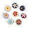 Handmade Lampwork Beads, Bumpy Flat Round with Flower, Mixed Color, 18.5~20x10~11mm, Hole: 1mm